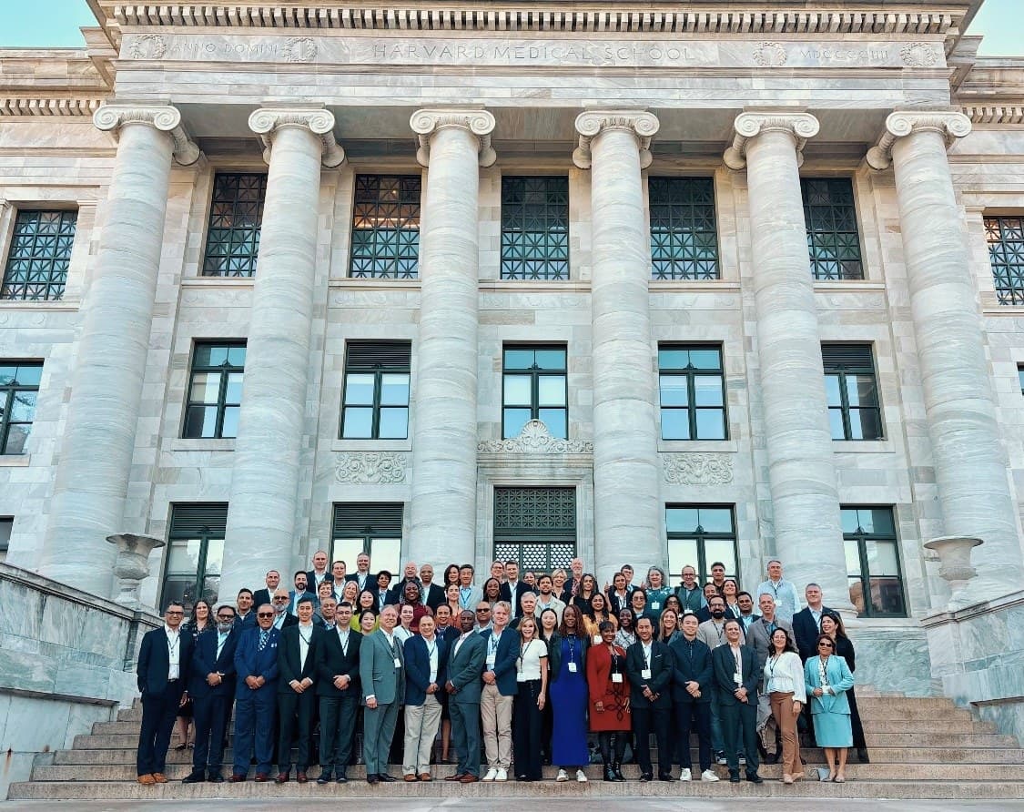 View photograph 2 of 7: Dr Alice Whang with the Global Health Care Leaders Program cohort on the steps of Harvard Medical School